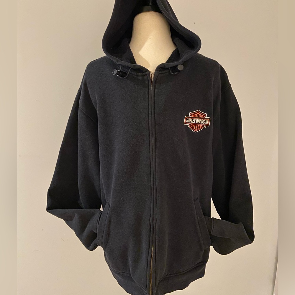 Vintage Harley Davidson V-Twin Power Embroidered Zip Up Hoodie Jacket Size Small